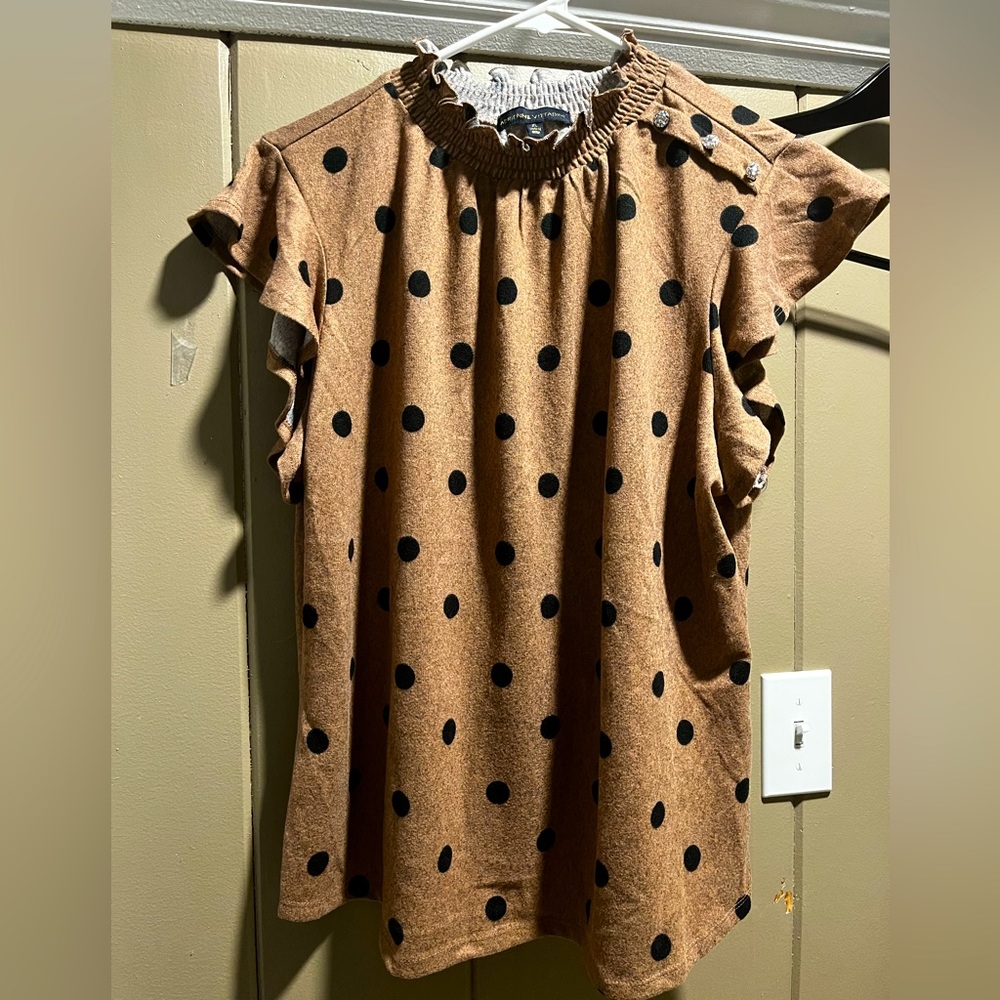 Cap sleeve, high neck polka dot blouse